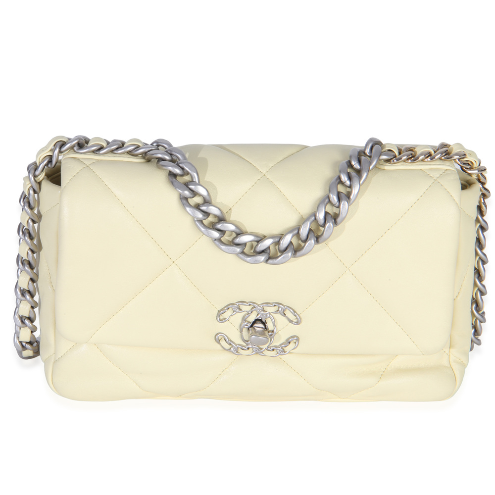Chanel Light Yellow Quilted Lambskin Medium Chanel 19 Flap Bag